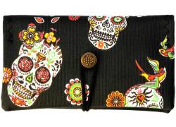 Simona Handmade Faux Leather Tobacco Case - Mexican Skulls