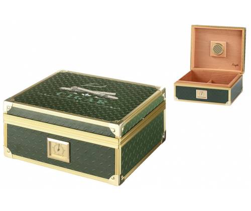 Angelo Υγραντήρας Πούρων Ξύλινο με Μεταλλική Επένδυση και Υγρασιόμετρο για 25 Πούρα Πράσινο - 26x22x11cm (920051) - Τιμή: 99,00€