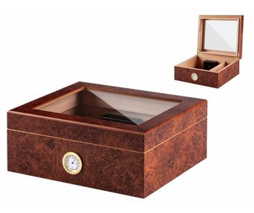 Angelo Ξύλινη Βιτρίνα - Υγραντήρας Πούρων με Υγρασιόμετρο για 25 Πούρα Καφέ - 23x22x6cm (920067) - Τιμή: 33,00€