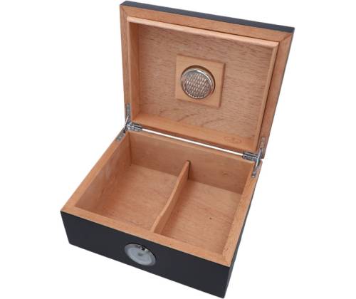 Σετ Ξύλινος Υγραντήρας Πούρων Sikarlan με Υγρασιόμετρο, Σταχτοδοχείο και Πουροθήκη Μαύρο για 30 Πούρα - Ξύλο Κέδρου 26x22x11cm - Τιμή: 114,00€