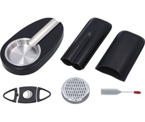 Σετ Ξύλινος Υγραντήρας Πούρων Sikarlan με Υγρασιόμετρο, Σταχτοδοχείο και Πουροθήκη Μαύρο για 30 Πούρα - Ξύλο Κέδρου 26x22x11cm - Τιμή: 114,00€