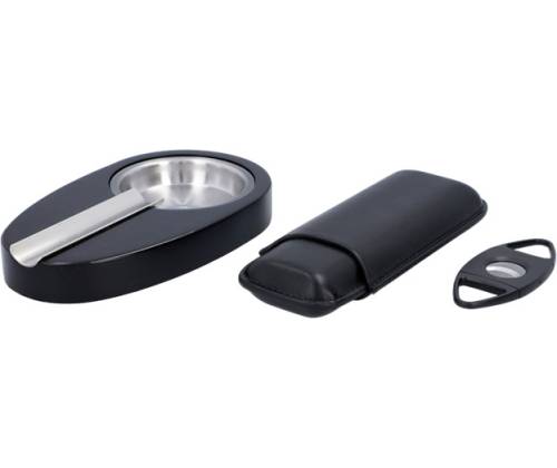 Σετ Ξύλινος Υγραντήρας Πούρων Sikarlan με Υγρασιόμετρο, Σταχτοδοχείο και Πουροθήκη Μαύρο για 30 Πούρα - Ξύλο Κέδρου 26x22x11cm - Τιμή: 114,00€