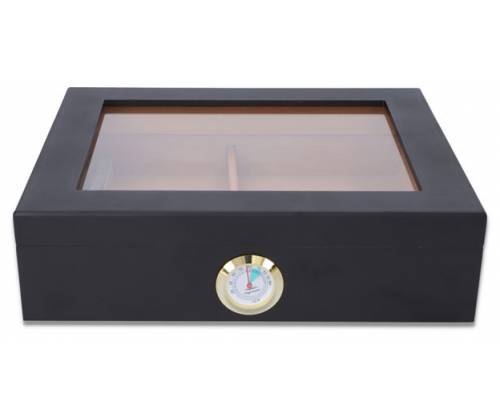 Ξύλινη Βιτρίνα - Υγραντήρας Πούρων με Υγρασιόμετρο για 25 πούρα Μαύρο - Ξύλο Κέδρου 26x22x7cm - Τιμή: 42,90€