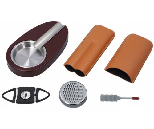 Ξύλινος Υγραντήρας Πούρων Sikarlan με Υγρασιόμετρο, Σταχτοδοχείο και Πουροθήκη Καφέ για 30 Πούρα - Ξύλο Κέδρου 26x22x11cm - Τιμή: 114,00€