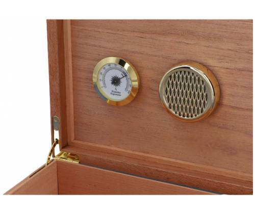 Ξύλινος Υγραντήρας Πούρων Sikarlan με Εσωτερικό Υγρασιόμετρο Καφέ για 25 Πούρα - Ξύλο Κέδρου 26x22x7cm - Τιμή: 54,50€