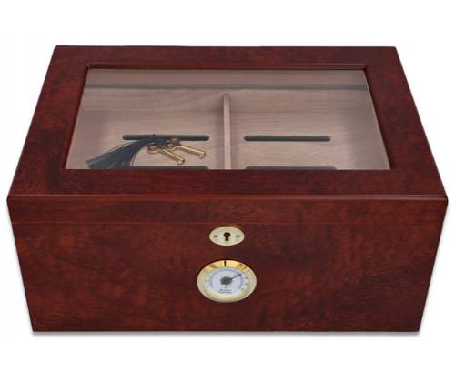 Sikarlan Ξύλινη Βιτρίνα - Υγραντήρας Πούρων με Υγρασιόμετρο για 80 πούρα Καφέ - Ξύλο Κέδρου 24x34x16cm - Τιμή: 122,00€