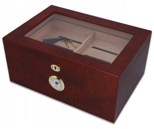 Sikarlan Ξύλινη Βιτρίνα - Υγραντήρας Πούρων με Υγρασιόμετρο για 80 πούρα Καφέ - Ξύλο Κέδρου 24x34x16cm - Τιμή: 122,00€