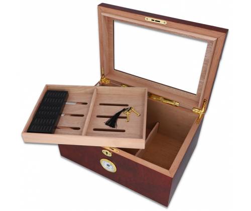 Sikarlan Ξύλινη Βιτρίνα - Υγραντήρας Πούρων με Υγρασιόμετρο για 80 πούρα Καφέ - Ξύλο Κέδρου 24x34x16cm - Τιμή: 122,00€