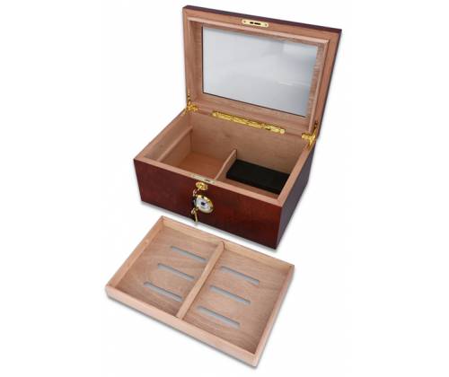 Sikarlan Ξύλινη Βιτρίνα - Υγραντήρας Πούρων με Υγρασιόμετρο για 80 πούρα Καφέ - Ξύλο Κέδρου 24x34x16cm - Τιμή: 122,00€