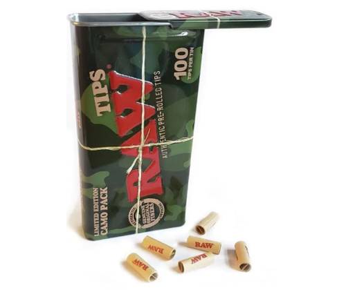 RAW Pre-Rolled Tips Τζιβάνα Σε Μεταλλικό Κουτί Camo Limited Edition - Προτυλιγμένη 100τεμ. - Τιμή: 4,10€