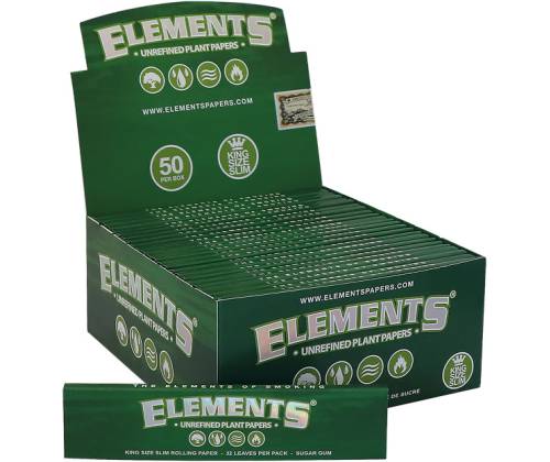 Elements Χαρτάκια - King Size Slim Green 32φ. - 50τεμ. - Τιμή: 23,50€