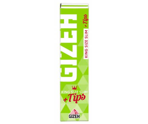 GIZEH Χαρτάκια Green Super Fine King Size Slim + Tips - Μαγνητικό Κλείσιμο - Τιμή: 1,20€