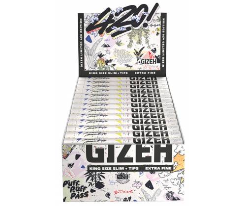 GIZEH Χαρτάκια 420 Edition Black King Size Slim 34φ. + Tips- Μαγνητικό Κλείσιμο - Τιμή: 1,80€