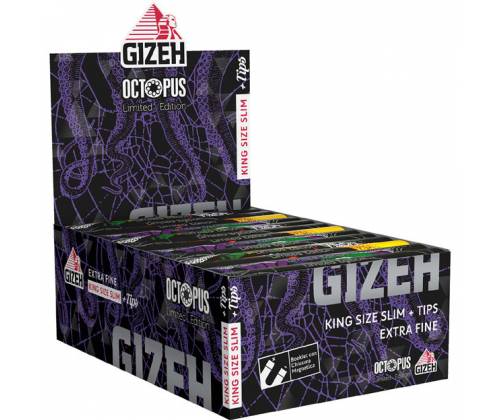 GIZEH Rolling Papers Octopus Limited Edition Black King Size Slim 34φ. + Tips- Magnetic Closure -  Price: 1,80€