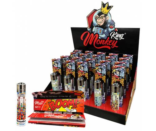Monkey King Χαρτάκια Ακατέργαστο - Munchies King Size Slim με Τζιβάνα & Αναπτήρας Clipper Munchies -  Price: 3,90€