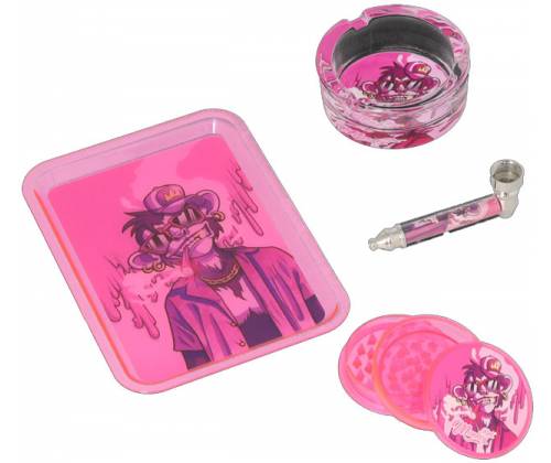 Monkey King Try Kit Σετ Ροζ με Δίσκο, Grinder, Πιπάκι και Σταχτοδοχείο - Τιμή: 19,50€