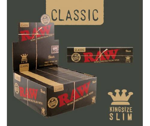 RAW Χαρτάκια Classic Black- Ακατέργαστο - King Size Slim - Τιμή: 0,63€