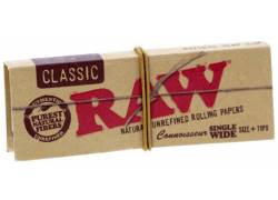 RAW Connoisseur Χαρτάκια Classic - Ακατέργαστο - Single Wide με Τζιβάνες