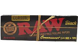 RAW Χαρτάκια Black Connoisseur - Ακατέργαστο - 1¼ & Tips