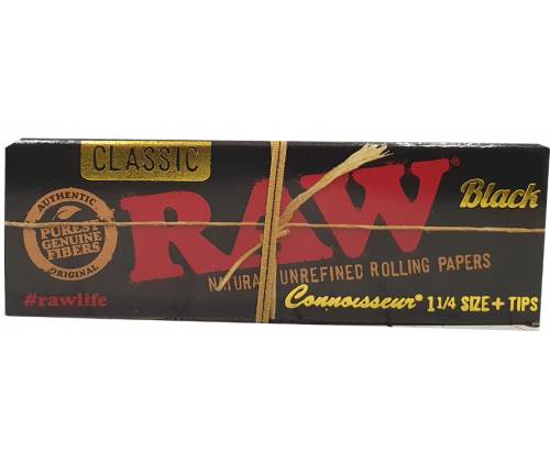 RAW Χαρτάκια Black Connoisseur - Ακατέργαστο - 1¼ & Tips 24τεμ - Τιμή: 22,80€